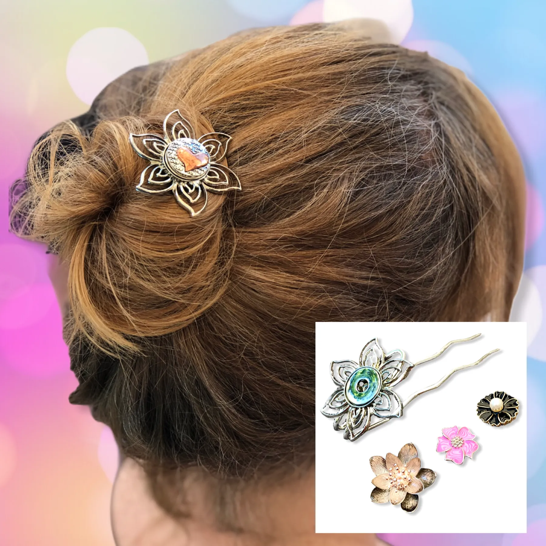 Hairpin Flower incl. 3 gratis buttons naar keuze