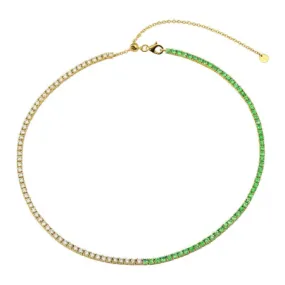 Half Gemstone / Half Diamond Adjustable Tennis Necklace