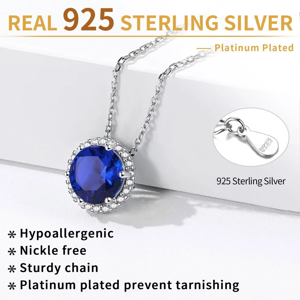 Halo Necklace 925 Sterling Silver Necklace with September Sapphire Birthstone Necklace Birthday Gift for Mom