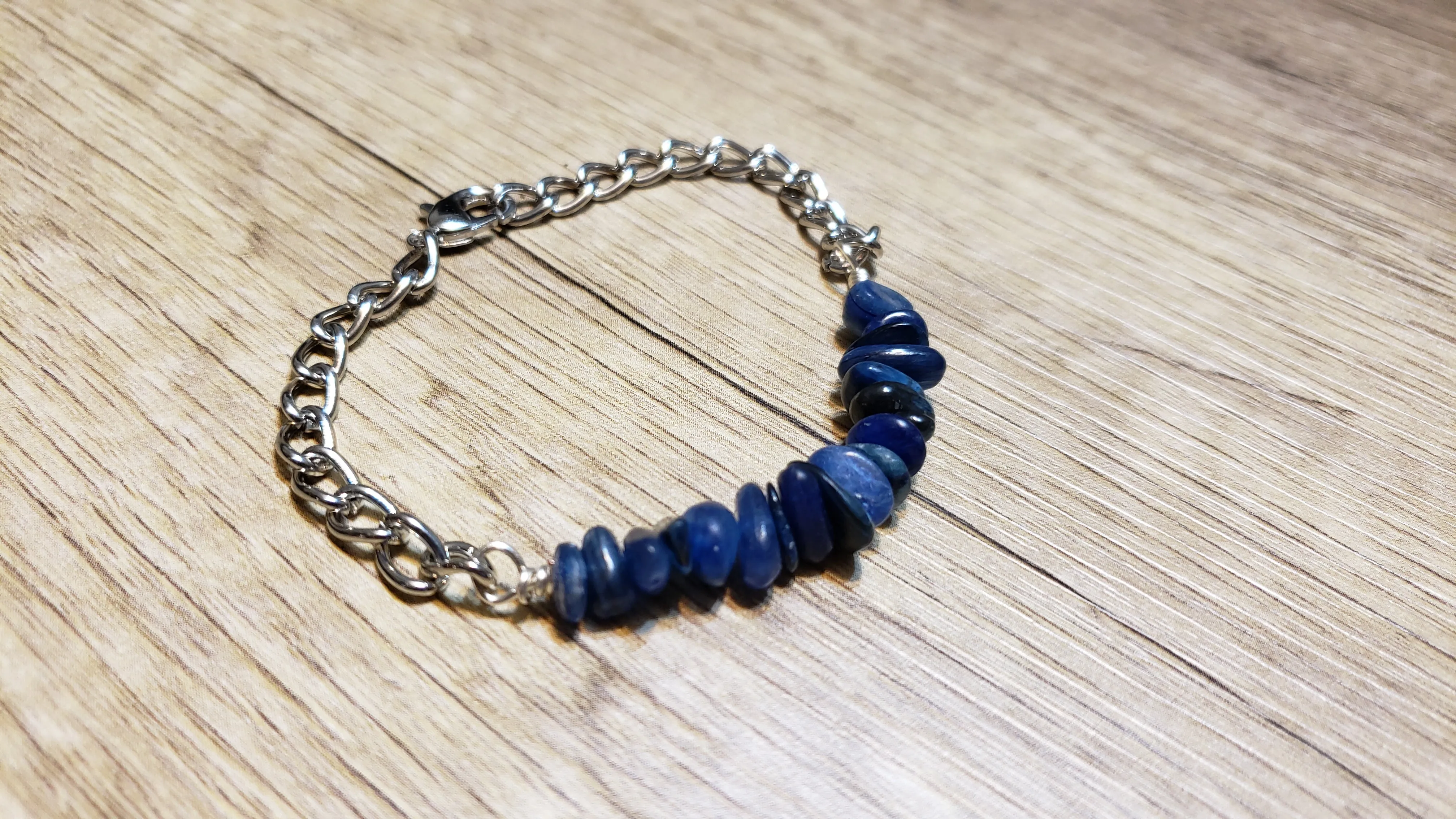 Hand Crafted All Natural Kyanite Gemstone & Chain Adjustable to 7" Bracelet with Lobster Claw Clasp