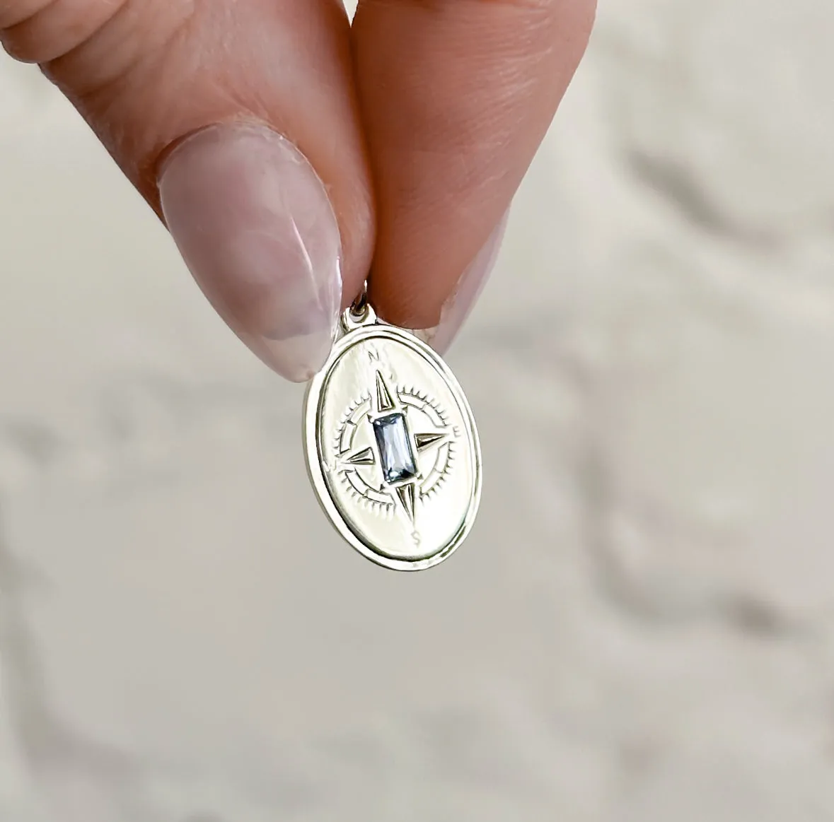 Hand Engraved Mountain   Compass Charms with Montana Sapphires for Necklace