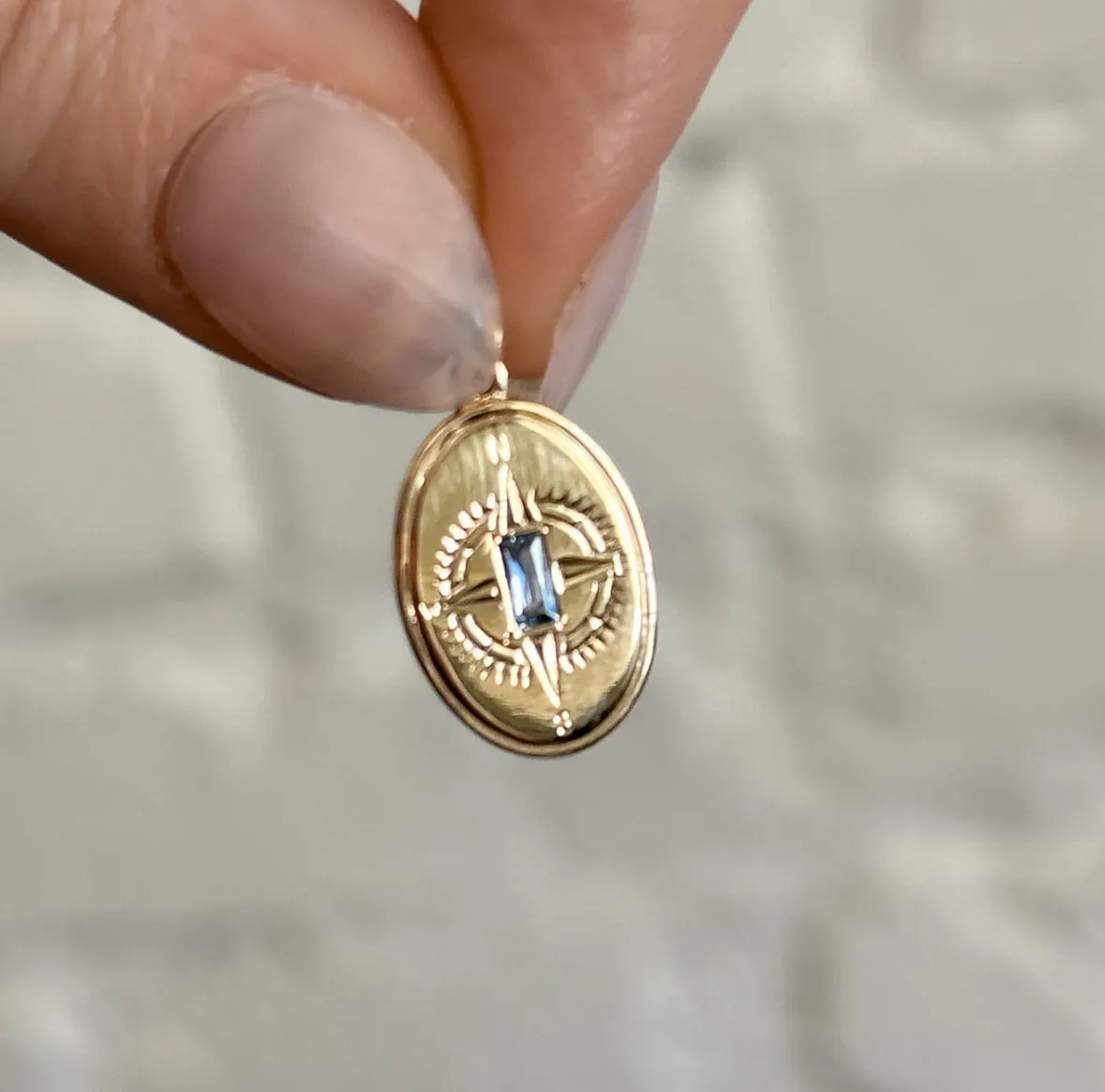 Hand Engraved Mountain   Compass Charms with Montana Sapphires for Necklace