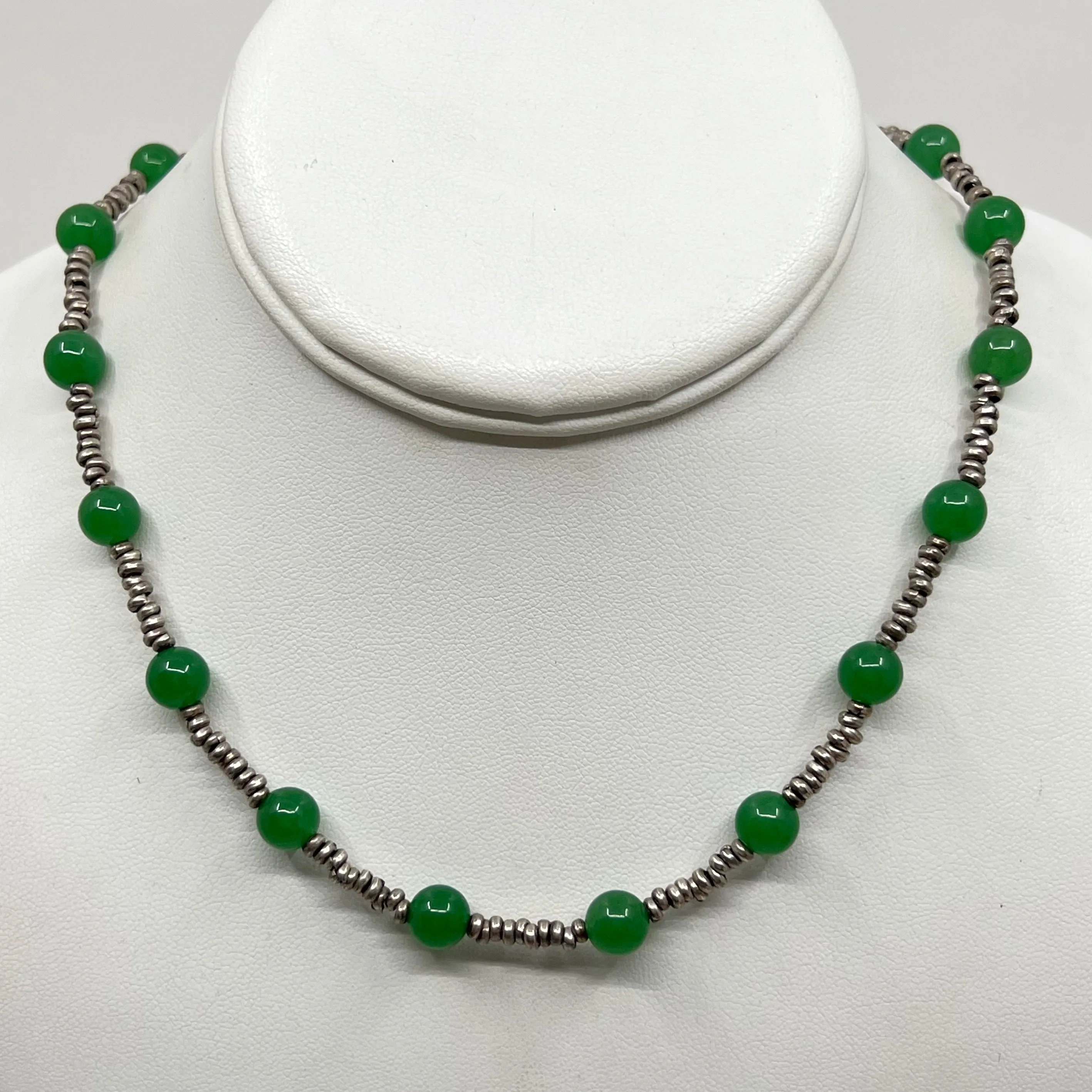 Hand Made Sterling silver 8mm jade necklace