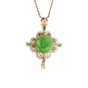 Hetian Jade Jasper Rose Hollow Pendant Necklace crafted in Sterling Silver