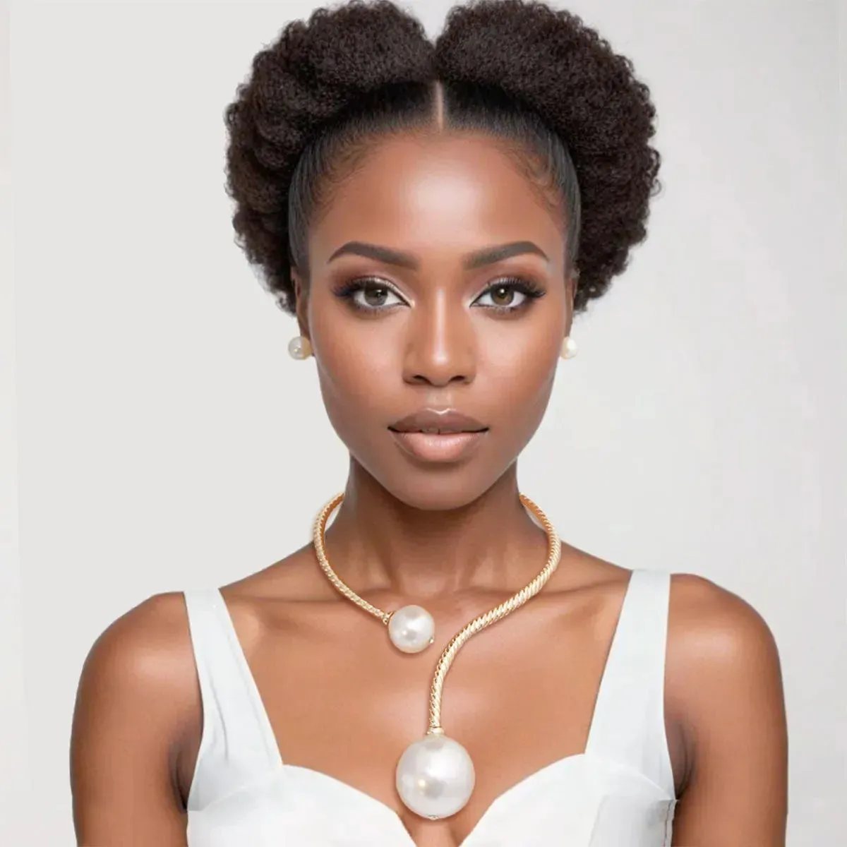 Highlight Timeless Beauty with Cream Pearl Choker Necklace Set Now!