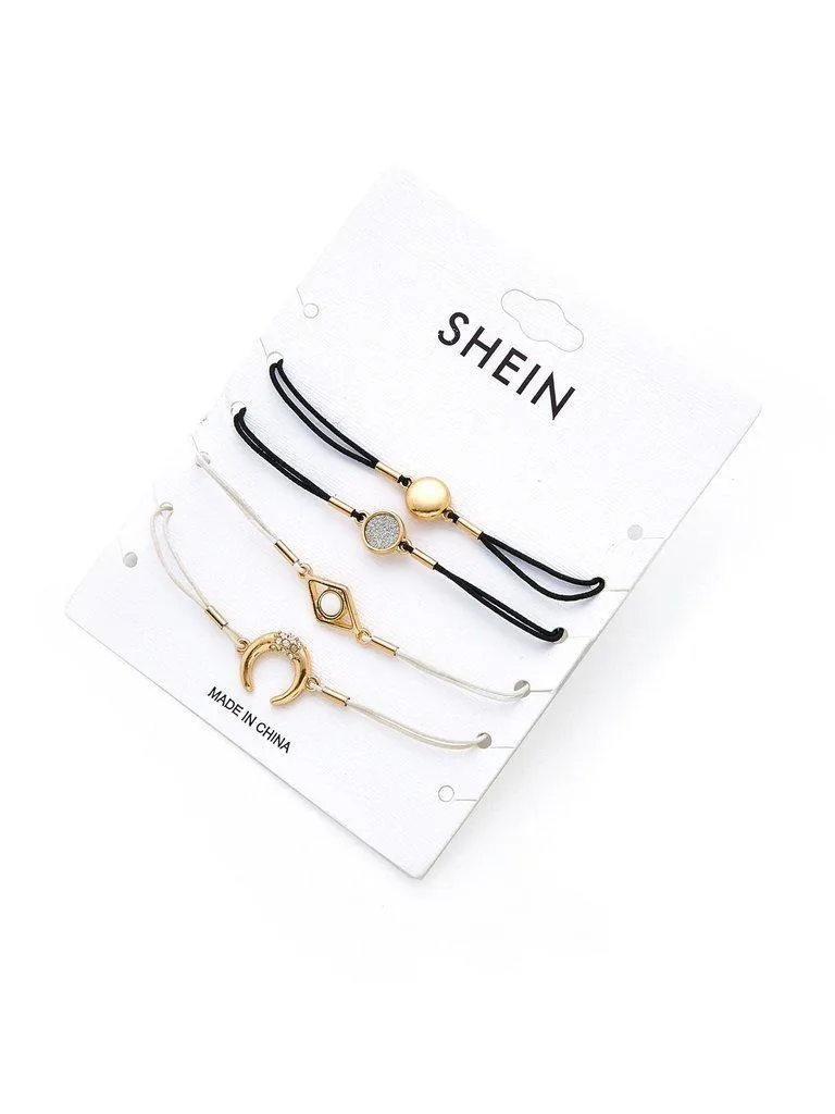 Horn & Round Charm Drawstring Bracelet Set