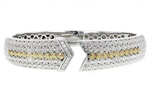 Italian Sterling Silver Bangle Bracelet with .20ct. diamonds and 14K solid yellow gold accents