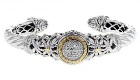 Italian sterling silver bangle bracelet with solid 14K yellow gold accents and 0.27ct white diamonds