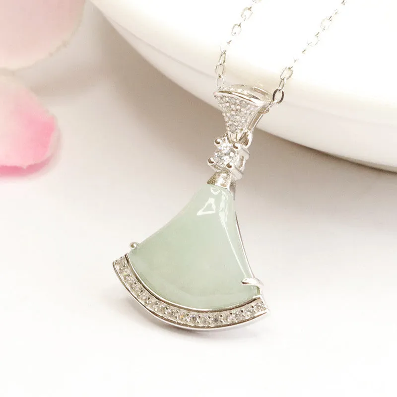 Jade Pendant with Zircon Trim Necklace crafted in Sterling Silver