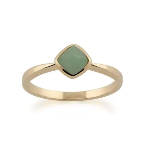 Jade Ring, 9 Karat Gelbgold Kissen grüner Jade Ring