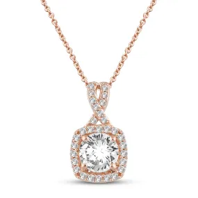 Jewelili 14K Rose Gold Over Sterling Silver With Round Created White Sapphire Cushion Shape Pendant Necklace