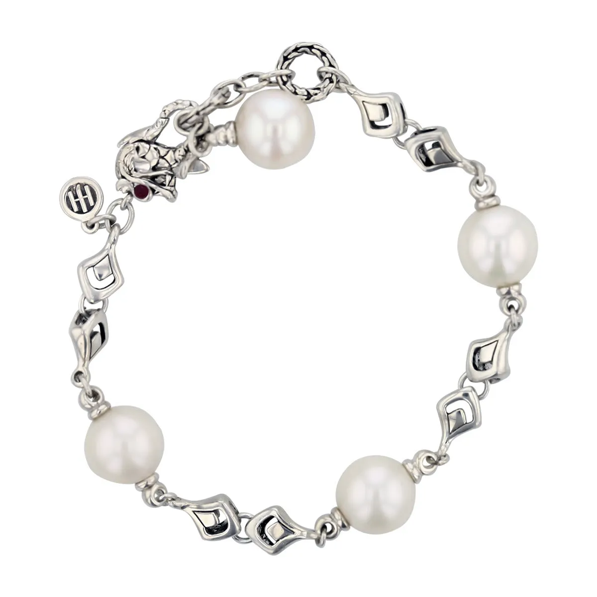 John Hardy Naga Dragon Sterling Silver Pearl Link Bracelet