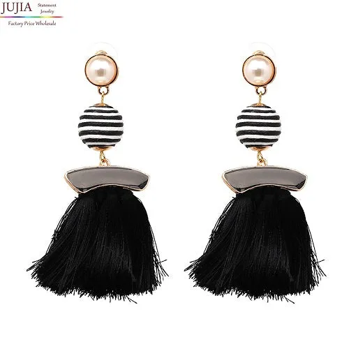 JUJIA  FALCON TASSEL EARRING HAND MADE STATEMENT EARRING MULTICOLOURED POMPOM FRINGED EARRING FASHION JEWELRY