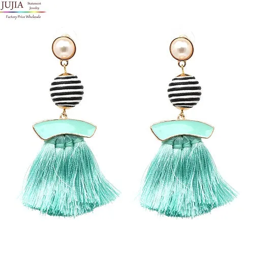 JUJIA  FALCON TASSEL EARRING HAND MADE STATEMENT EARRING MULTICOLOURED POMPOM FRINGED EARRING FASHION JEWELRY