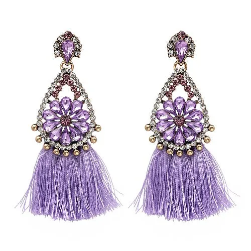 JUJIA  FALCON TASSEL EARRING HAND MADE STATEMENT EARRING MULTICOLOURED POMPOM FRINGED EARRING FASHION JEWELRY