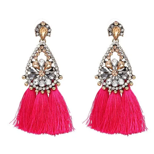 JUJIA  FALCON TASSEL EARRING HAND MADE STATEMENT EARRING MULTICOLOURED POMPOM FRINGED EARRING FASHION JEWELRY