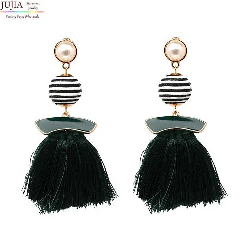 JUJIA  FALCON TASSEL EARRING HAND MADE STATEMENT EARRING MULTICOLOURED POMPOM FRINGED EARRING FASHION JEWELRY