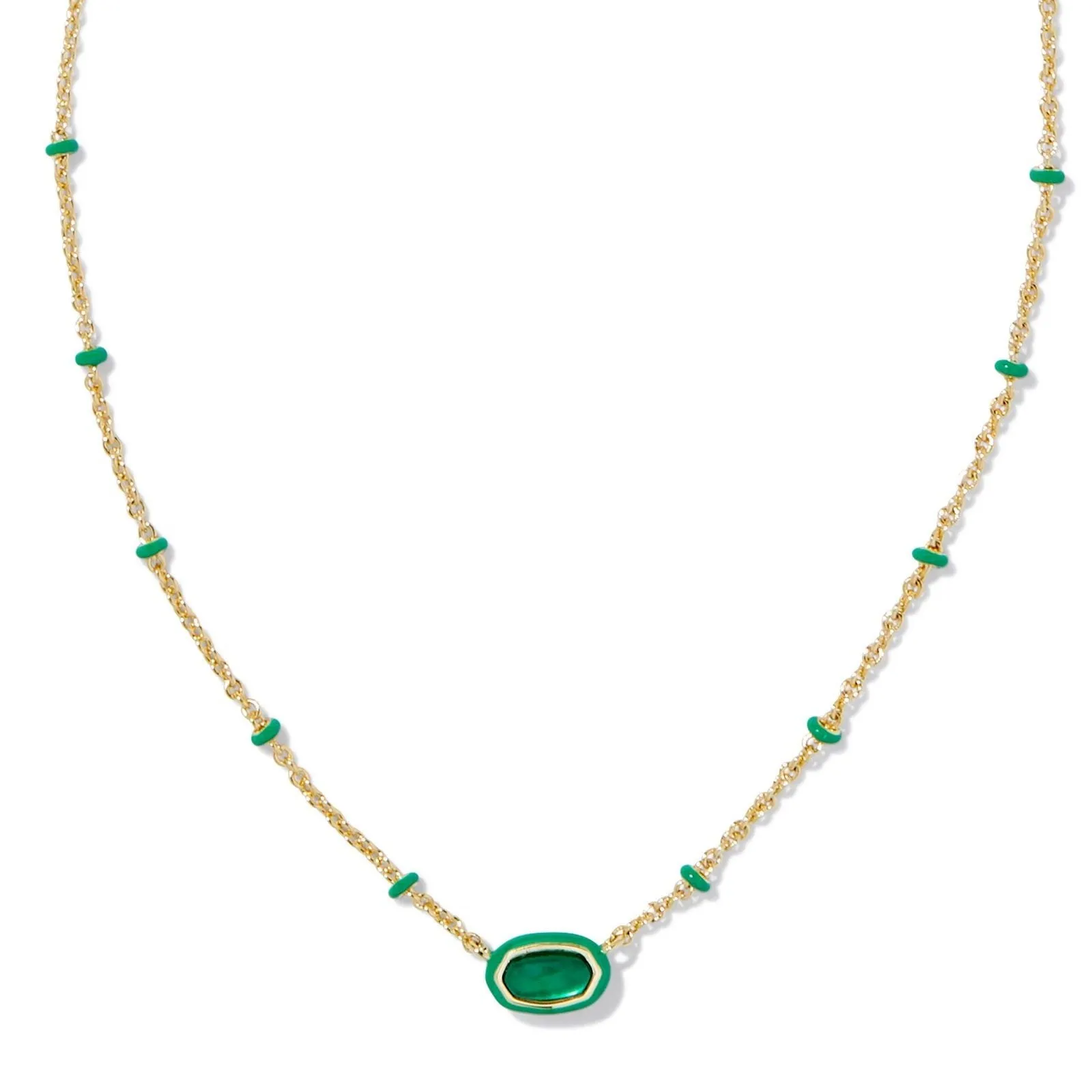 Kendra Scott | Mini Elisa Gold Enamel Frame Short Pendant Necklace in Emerald Illusion