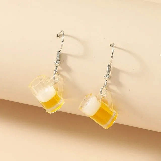 Korean Lovely Fruit Tea Cup Earrings Creative Funny Crystal Kiwi Tea Cup Cute Fun Earring Ear Jewelry personality Gift серьги