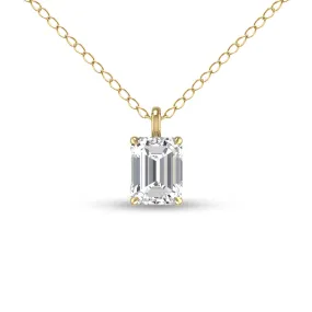 Lab Grown 1 Carat Emerald Solitaire Diamond Pendant In 14K Yellow Gold