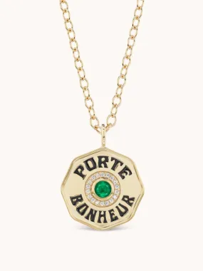 Large Porte Bonheur necklace with emerald bezel