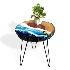 LATEST HANDICRAFTS Antique Wooden Side Table | End Table | Ocean & Beach Look Round coffee Table for Bedroom Living Room | 12-13" Dia x 16" Height