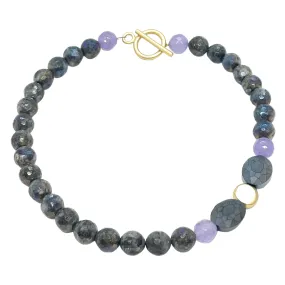 Lavakite Necklace With Matte Gray Crystal and Lavender Jade Side Accents