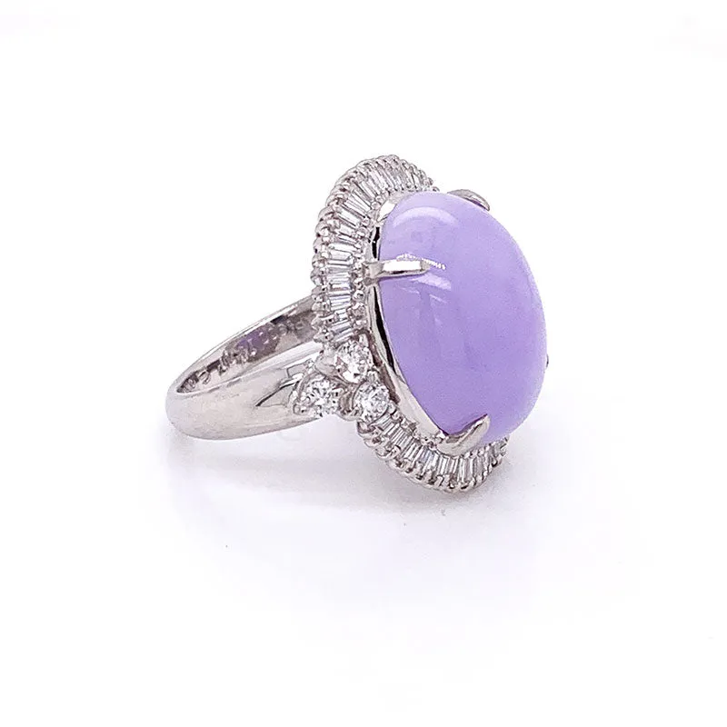 Lavender Jadeite Jade Diamond Platinum Ring