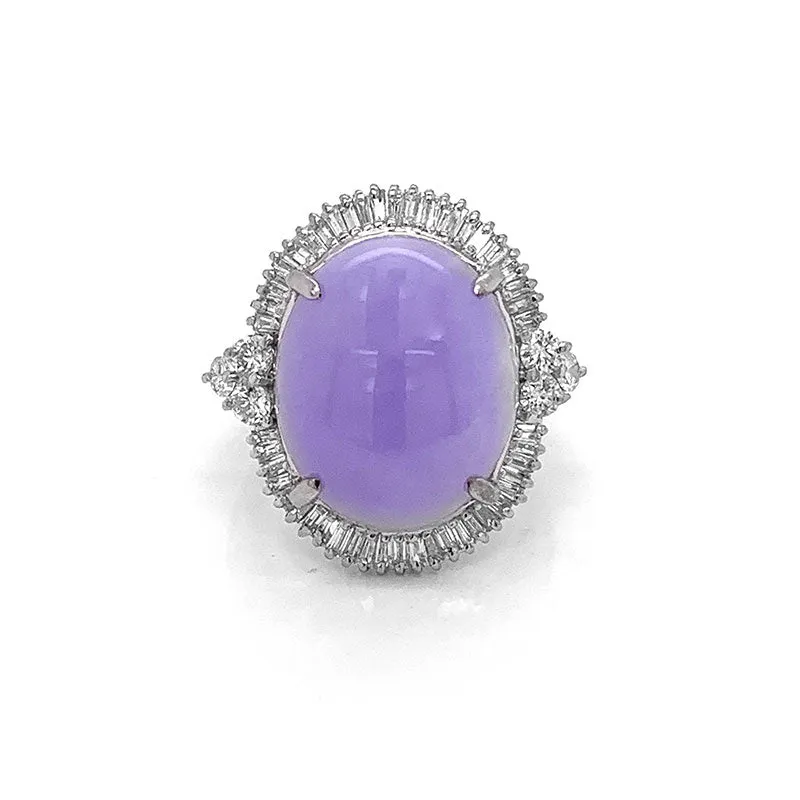 Lavender Jadeite Jade Diamond Platinum Ring