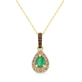 Le Vian 14K Honey Gold Pear Shaped New Emerald Pendant Necklace with Vanilla and Chocolate Diamonds