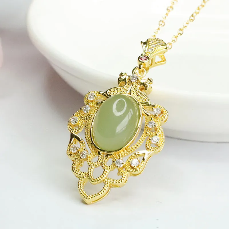 Leaf-Shaped Hetian Jade Pendant Necklace with Sterling Silver Chain