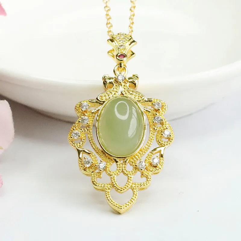 Leaf-Shaped Hetian Jade Pendant Necklace with Sterling Silver Chain