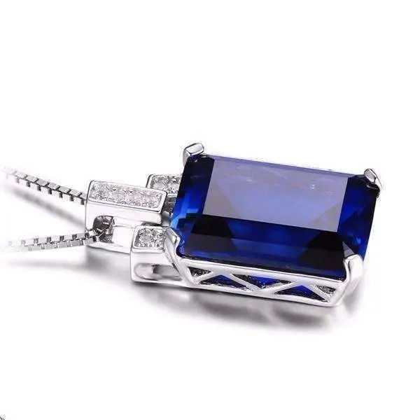 Legacy 9CT Emerald Cut Simulated Russian Sapphire IOBI Precious Gems Pendant