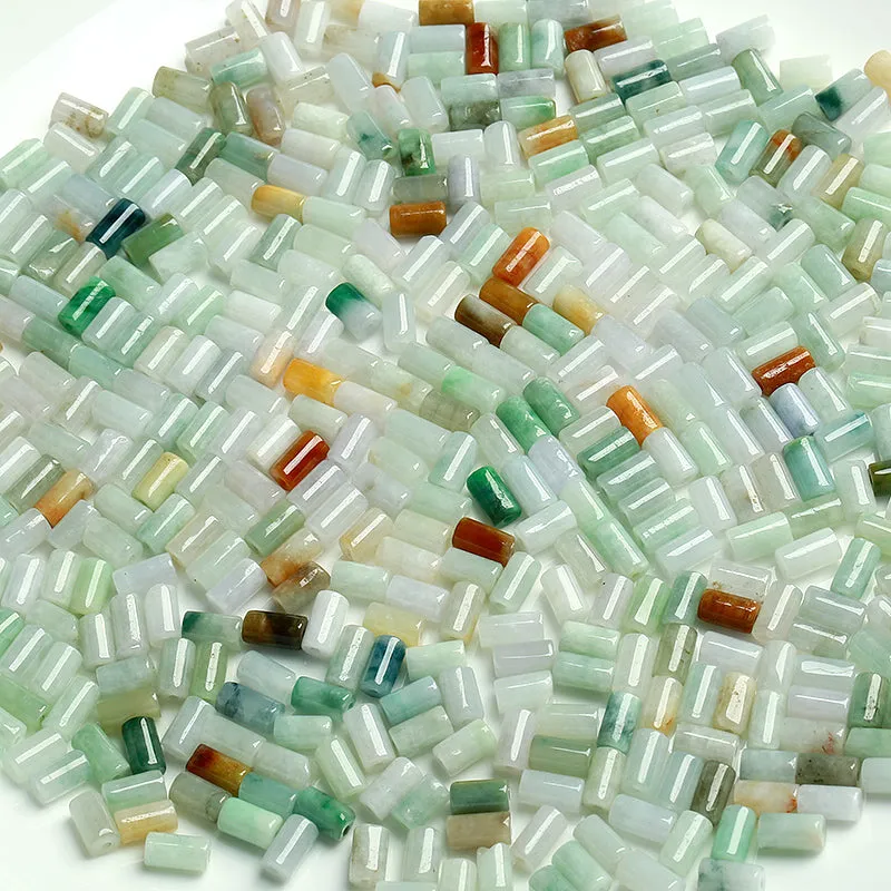 Length 6.5mm-8mm Thickness 3mm-4mm Natural Jade Beads Jadeite Mixed Colors Cylinder Bead WBD13