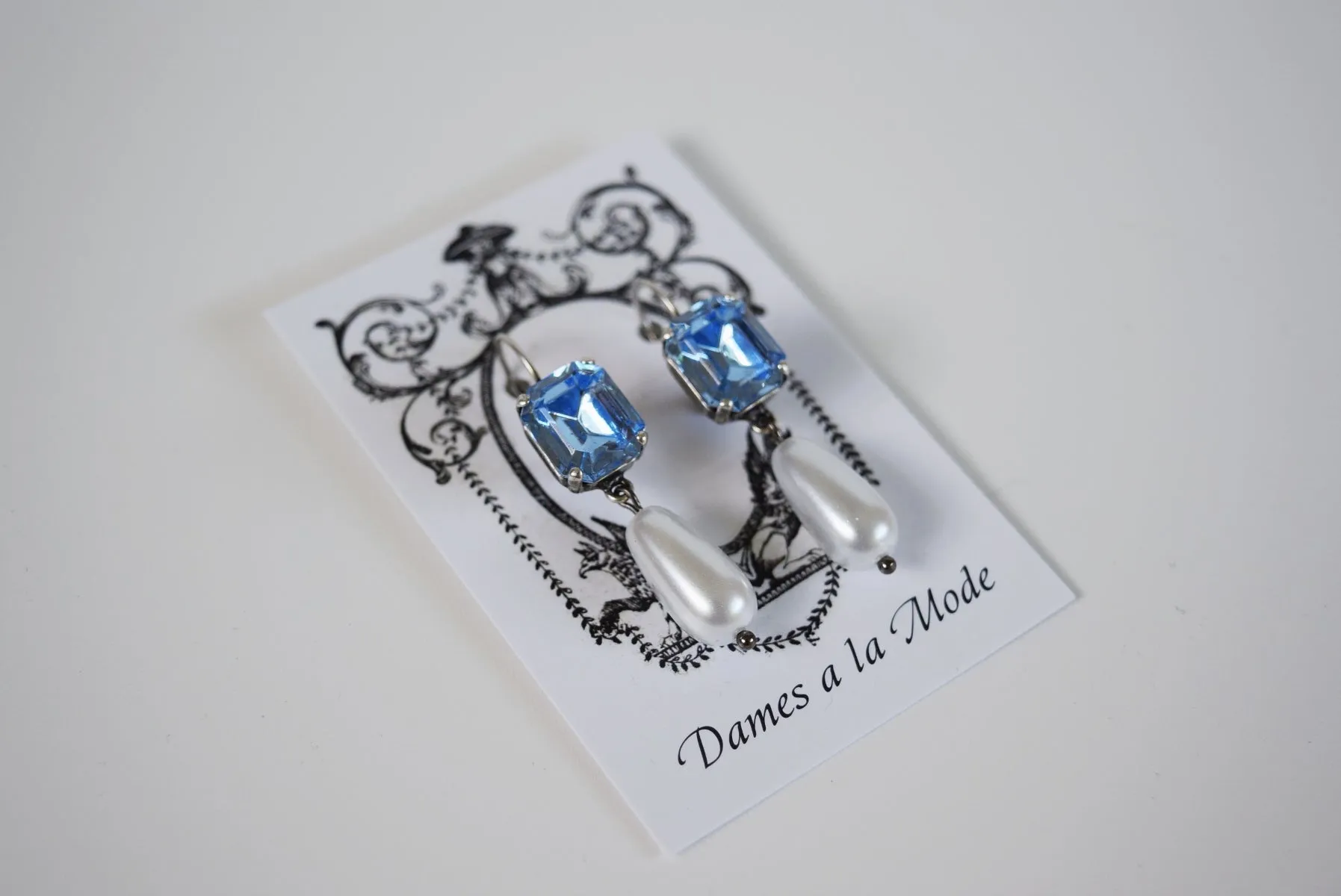 Light Blue Crystal and Pearl Earrings