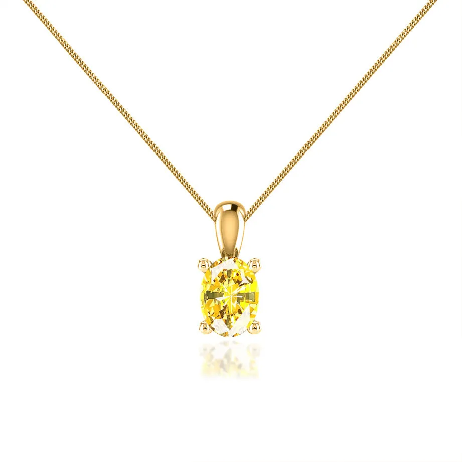 LILA - Oval Yellow Sapphire 4 Claw Drop Pendant 18k Yellow Gold