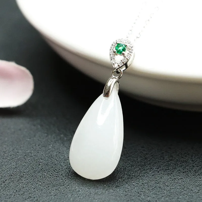 Love Necklace Jewelry with Hetian Jade and Zircon Insets