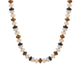 Luxurious Retro Ethnic Style Handmade White Jade and Tiger's Eye Beaded Necklace