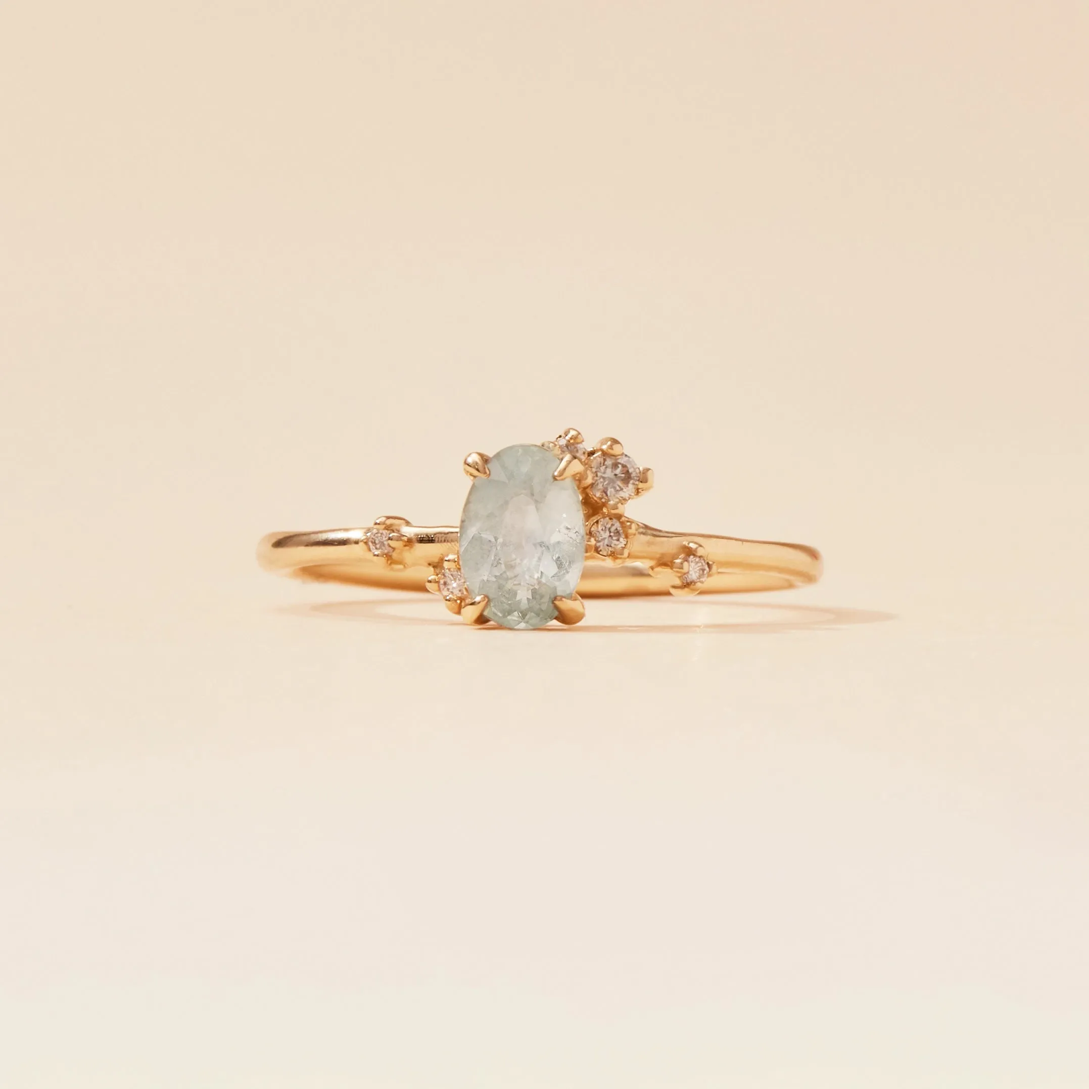 magical kinship one-of-a-kind ring - 14k yellow gold ring, pale seafoam oval cut sapphire