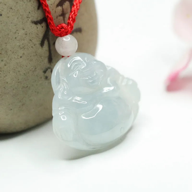 Maitreya Buddha Jade Jewelry Pendant with Sterling Silver Needle