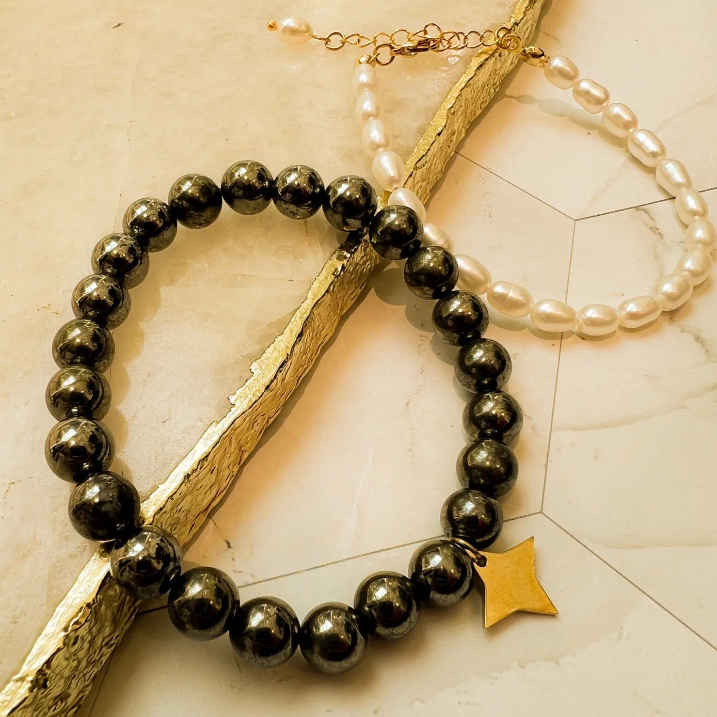 Mala: Pyrite Beaded Mala Bracelet