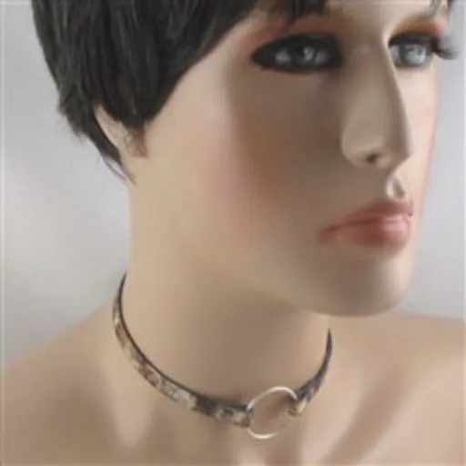 Man's Leather Choker Necklace Brown & Beige Narrow Band Choker