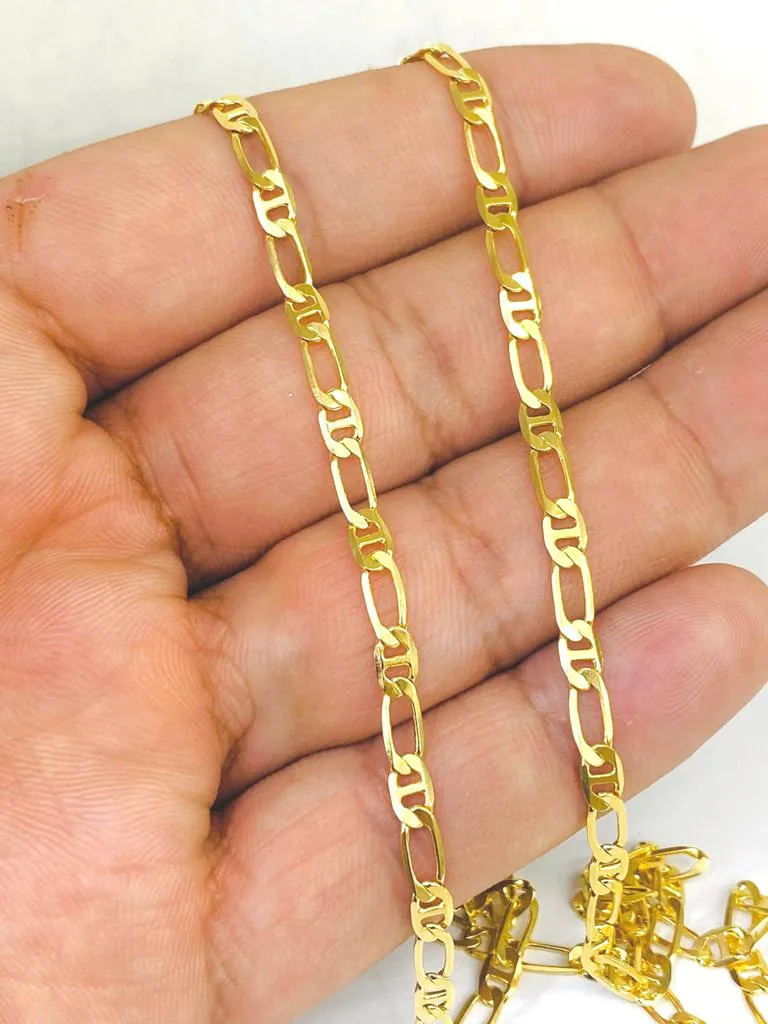 Mariner Figaro Chain Necklace for Womens Mens 24" 3.5mm in 14K Gold Filled Gifts Anchor Fashion