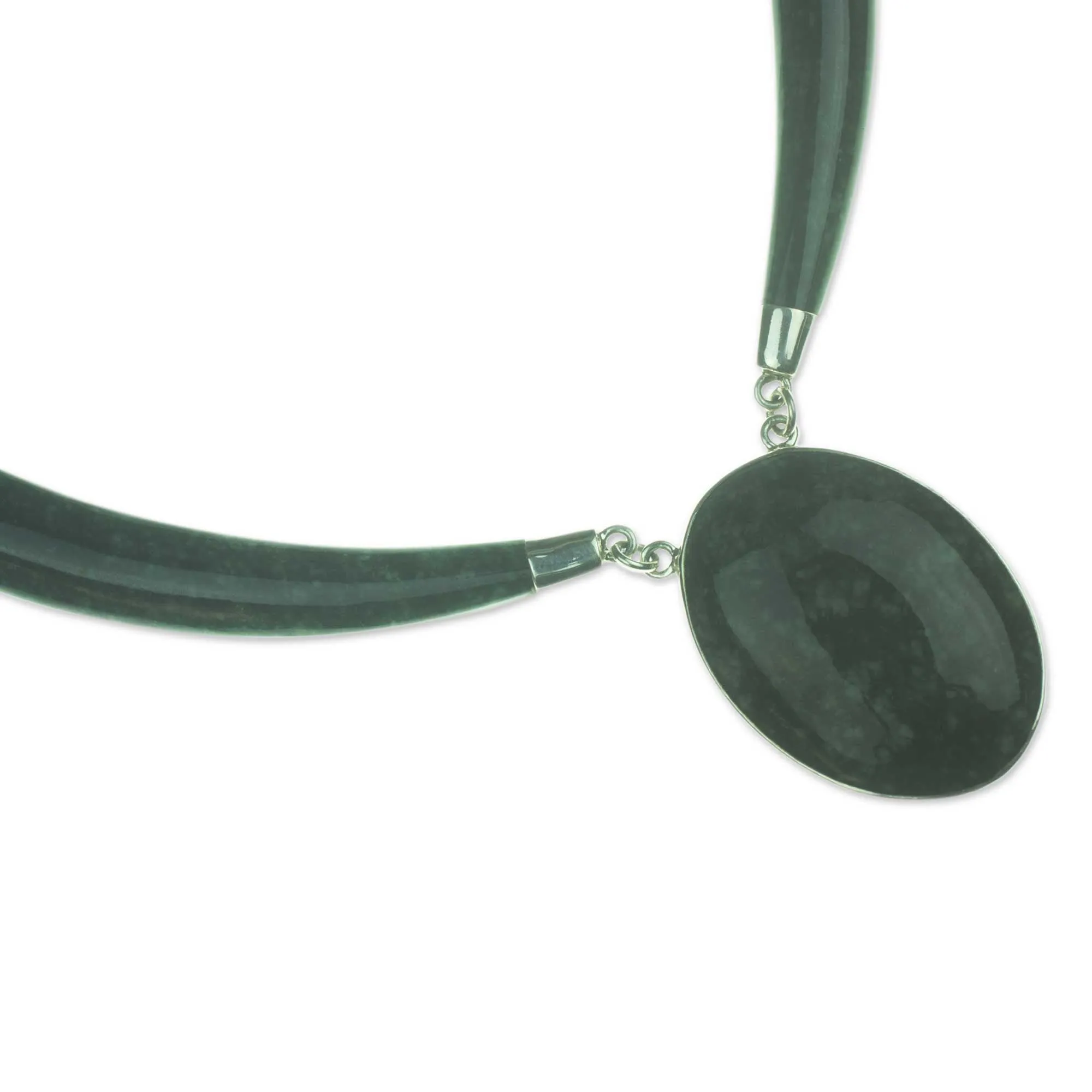 Maya Elegance Dark Green Jade Pendant Necklace with Sterling Silver