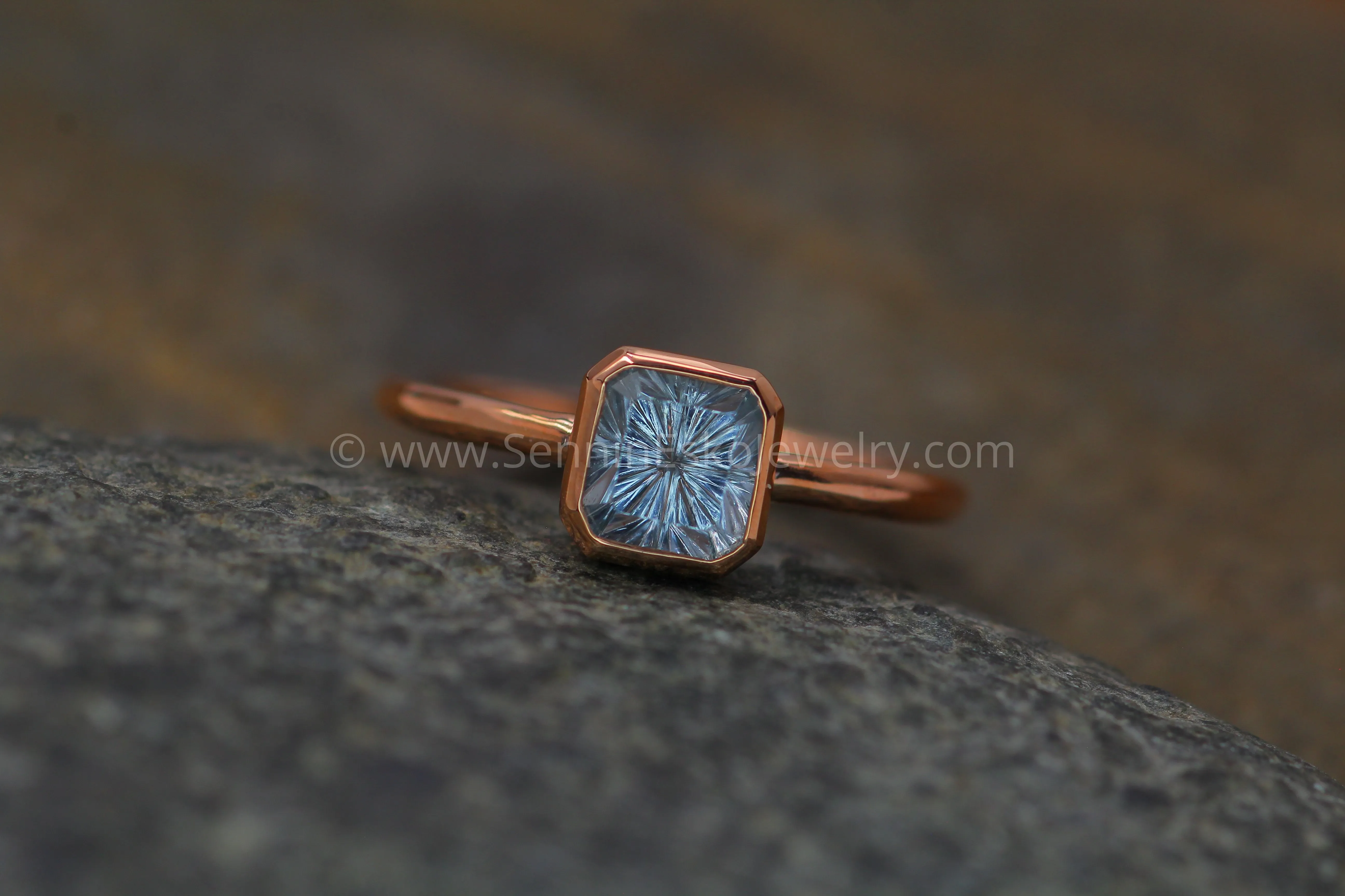 Medium/Lightweight Rose Gold Bezel Ring Setting - Depicted with Fantasy Inverted Cut Montana Sapphire (Setting Only, Center Stone Sold Separately)