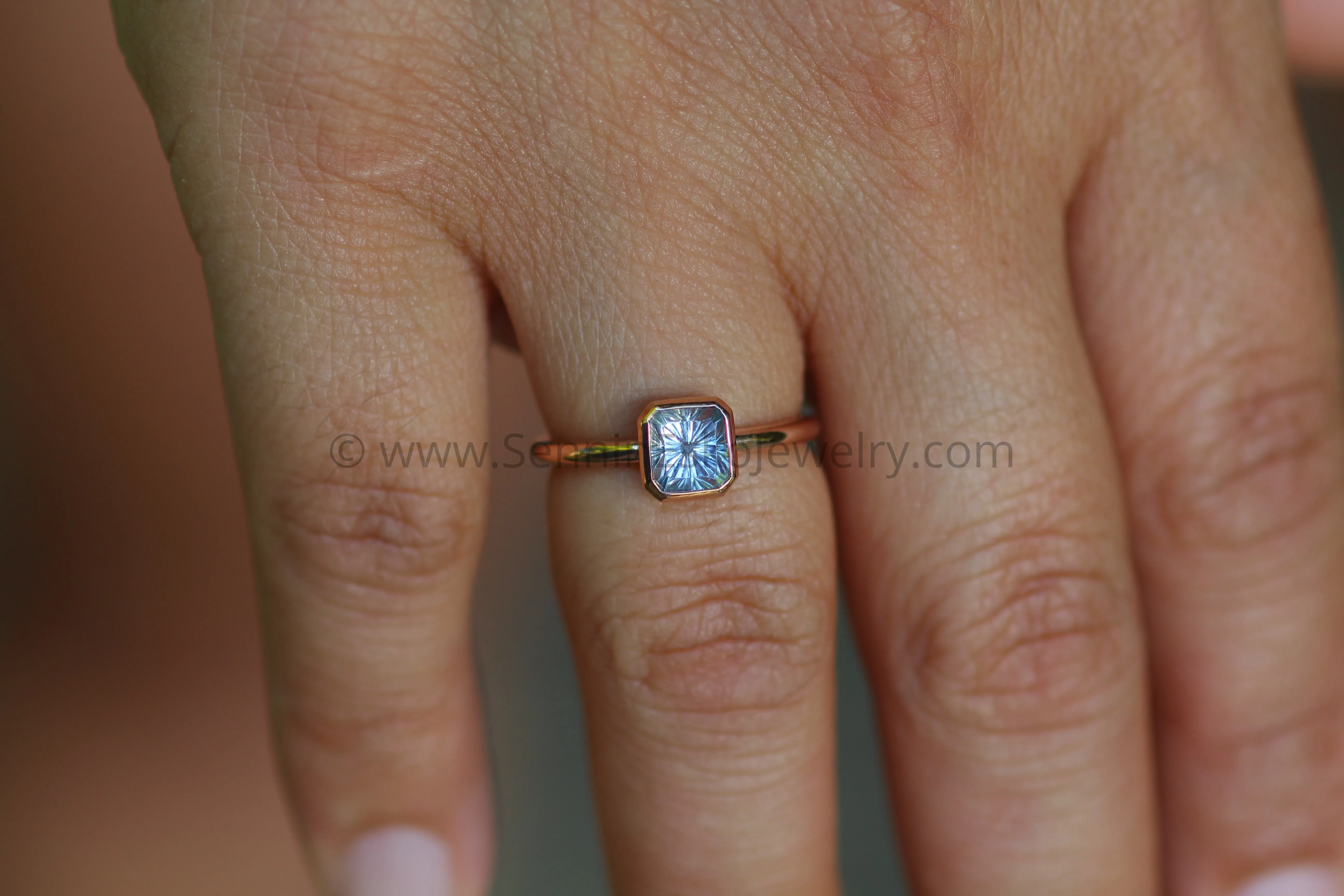 Medium/Lightweight Rose Gold Bezel Ring Setting - Depicted with Fantasy Inverted Cut Montana Sapphire (Setting Only, Center Stone Sold Separately)