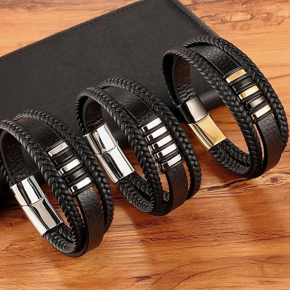 Men's Stainless Steel and Leather Bracelets