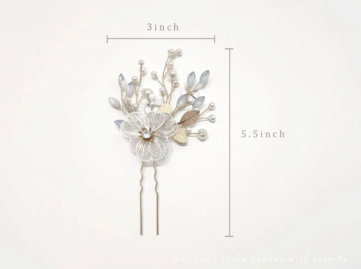 Metal Flower with Blue Gem Hairpin (2 Colors)