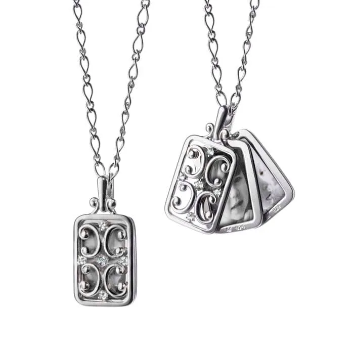 Monica Rich Kosan Rectangular Gate Locket with White Sapphires in Sterling Silver