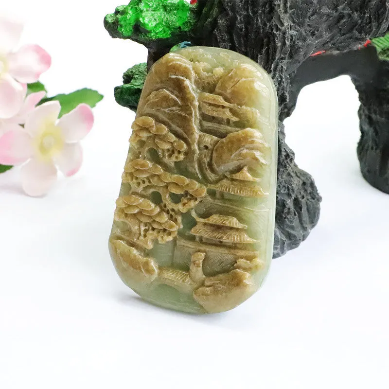 Myanmar Jade Landscape Sculptured Pendant Offering Fortune's Favor